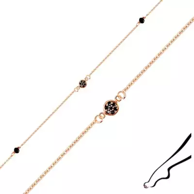 Réz színű 925 ezüst bokalánc - cirkónia virág, fekete cirkóniák