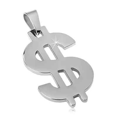 316L acél medál ezüst színben, dollár szimbólum