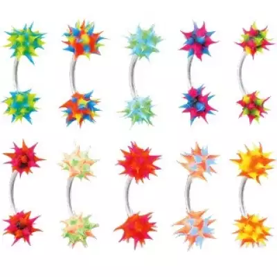 Szemöldök piercing - színes szilikon süni - A piercing színe: Narancssárga - Aqvakék