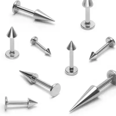 Acél áll és ajak piercing, fényes kúp alakú végződéssel 1,2 mm - Méret: 11 mm x 3x3 mm
