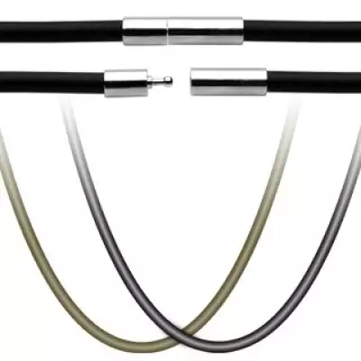 Gumizsinór medálra - sebészeti acélbol készült kapocs - Hossz: 444 mm, Szín: Fekete 