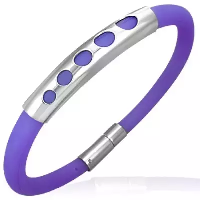 Lila gumi karkötő - öt kicsi körből álló minta, fém henger