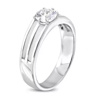 Gyűrű sebészeti acélból - három karika középen cirkónia - Nagyság_ 57