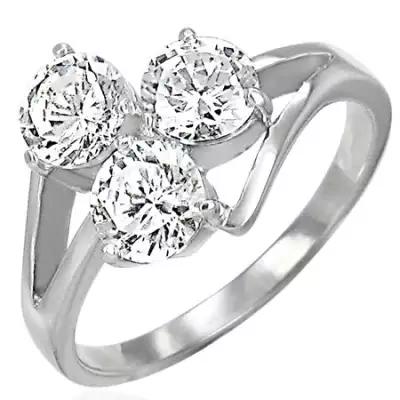 Acél gyűrű három átlátszó cirkóniával kiemelkedő vonalakon - Nagyság_ 51