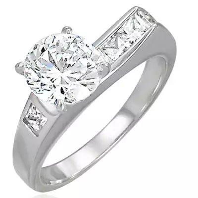 316L acél gyűrű aszimmetrikusan beültetett cirkóniával és kisebb cirkóniákkal - Nagyság_ 50