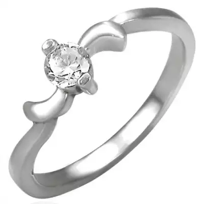 Eljegyzési acél gyűrű cirkóniával és levelekkel a széleken - Nagyság_ 54