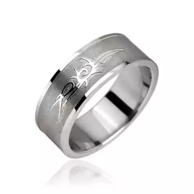 Sebészeti acélból készült gyűrű - törzsi szimbólum - Nagyság_ 64