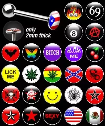 Nyelv piercing - különböző színes logó - A fej alakja: Piros csillag