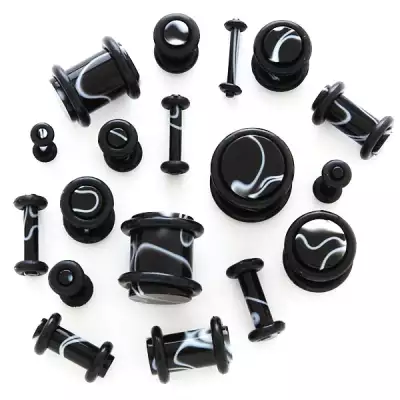 Fekete fültágító - fehér hullámok - Vastagság_ 2,5 mm