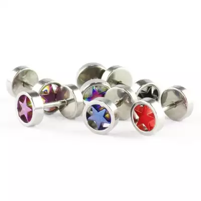 Hamis fültágító - színes csillag - A piercing színe: Fekete