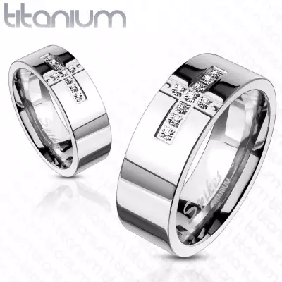 Titánium jegygyűrű - kereszt és cirkónia - Nagyság_ 67