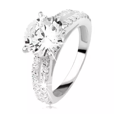 Ezüst eljegyzési gyűrű cirkóniával és két cirkónia sávval - Nagyság_ 52