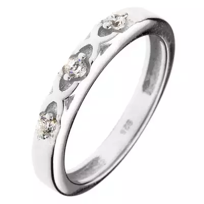 925 ezüst gyűrű - keresztezett vonalak, három cirkónia - Nagyság_ 58