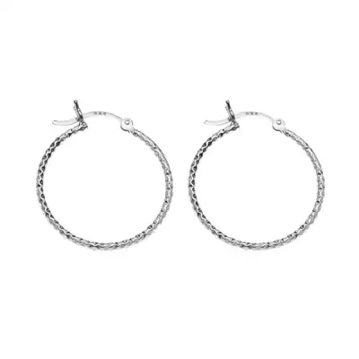 925 ezüst karika fülbevaló - rombusz alakú mélyedések, 17 mm