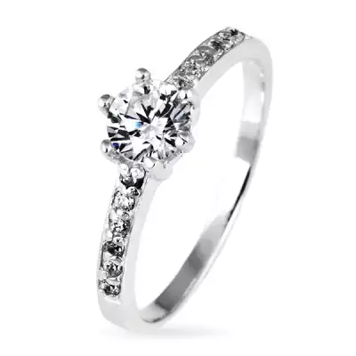 Ezüst gyűrű - kiemelkedő kerek cirkónia és kisebb kövek a száron - Nagyság_ 56