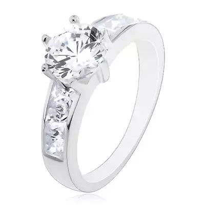 Gyűrű 925 ezüstből - cirkónia koronában, négyzet kövek a száron - Nagyság_ 59