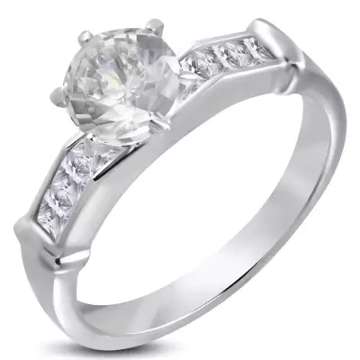 Gyűrű acélból - kiemelkedő tiszta cirkónia - Nagyság_ 60