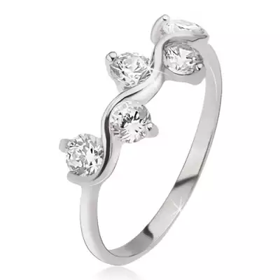 Gyűrű 925 ezüstből, hullámminta, kerek átlátszó cirkóniák - Nagyság_ 49