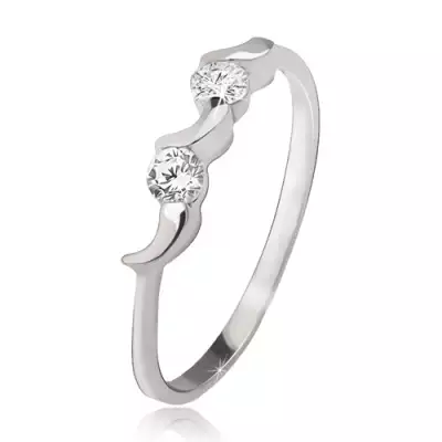 Ezüst gyűrű - szabálytalan holdak, két kerek átlátszó cirkónia - Nagyság_ 64