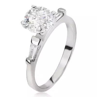 Ezüst gyűrű - nagy átlátszó kerek cirkónia, trapéz kövek - Nagyság_ 60