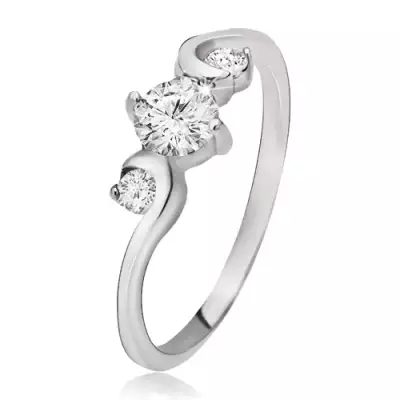 Gyűrű 925 ezüstből - három kerek átlátszó kő, csavart szélek - Nagyság_ 56