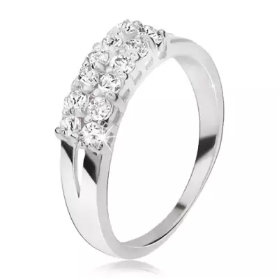 Gyűrű 925 ezüstből - kettős szárak, két átlátszó cirkóniás sáv - Nagyság_ 64