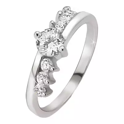 Gyűrű 925 ezüstből - kerek átlászó kő, három kő a szárak mellett - Nagyság_ 50