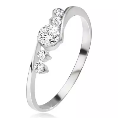 Ezüst gyűrű, átlátszó cirkónia, két kő a szárak mellett - Nagyság_ 65