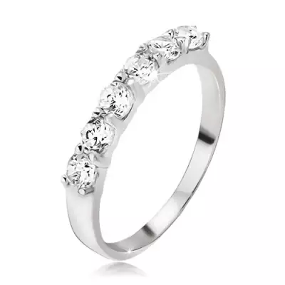 Gyűrű, sáv foglalatokban lévő kerek, átlátszó cirkóniákból, 925 ezüst - Nagyság_ 62