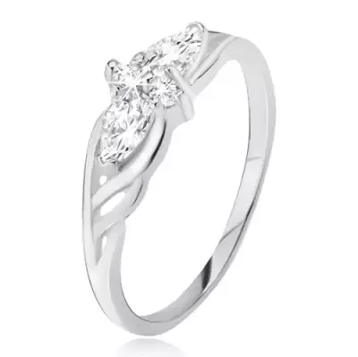 Gyűrű 925 ezüstből - könnycsepp és kerek kövek, kivágások a szárakon - Nagyság_ 57