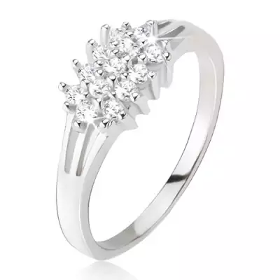 Gyűrű - háromfelé ágazó szárak, kerek, átlátszó kövek, 925 ezüstből - Nagyság_ 49