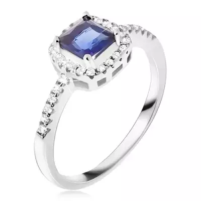 Gyűrű 925 ezüstből, kék négyzetes kő, cirkóniás szegély - Nagyság_ 56