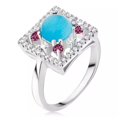 Gyűrű - cirkóniás négyzet, türkisz kő, 925 ezüstből - Nagyság_ 49