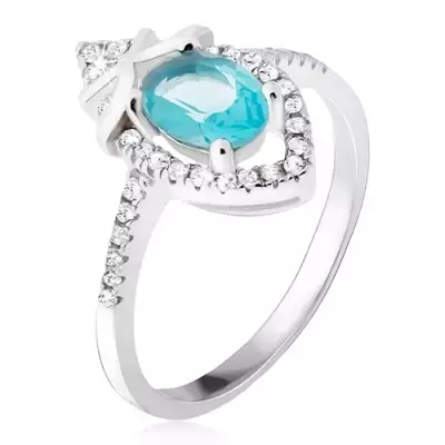 Gyűrű 925 ezüstből, azúr, ovális kő, cirkóniás könnycsepp - Nagyság_ 53