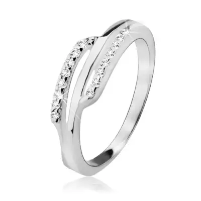 Ezüst gyűrű, két cirkóniás sáv, sima vonal középen - Nagyság_ 56