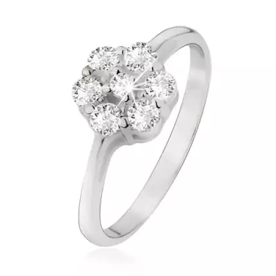 Gyűrű 925 ezüstből, virág átlátszó, kerek cirkóniákból - Nagyság_ 57