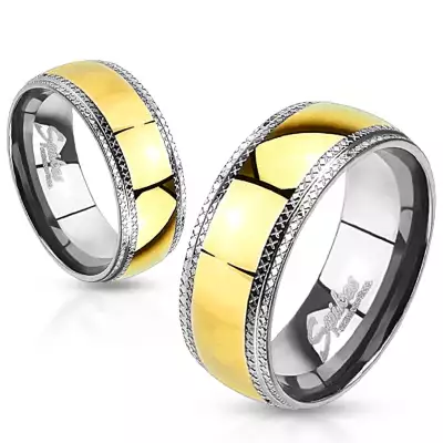 Acél karikagyűrű, arany színű sáv, csökkentett szélek recés sáv - Nagyság_ 49