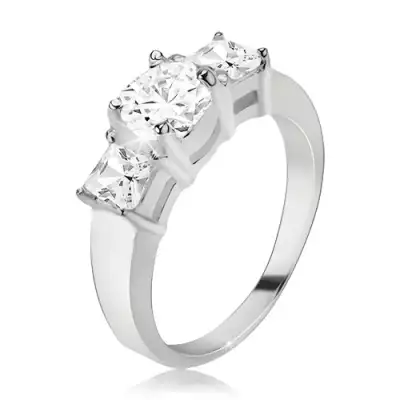 Gyűrű 925 ezüstből, kerek cirkónia, négyzetes kövek az oldalakon - Nagyság_ 49