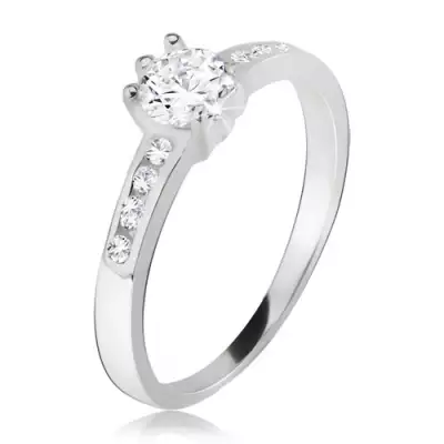 Gyűrű, kerek, átlátszó kő, kicsi cirkóniák a szárakon, 925 ezüstből - Nagyság_ 55