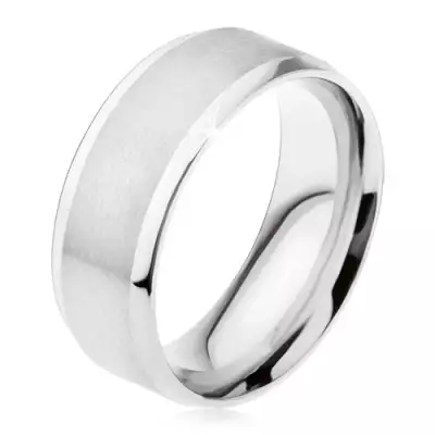 Gyűrű 316L acélból, matt középső sáv, fényes, ferde szélek - Nagyság_ 70