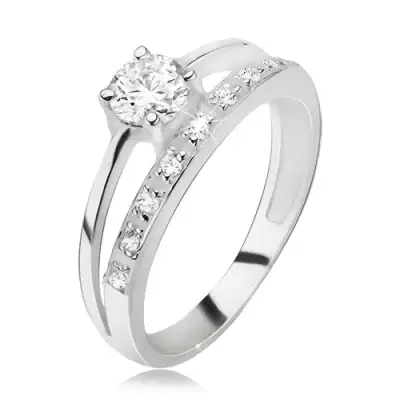 Gyűrű 925 ezüstből, cirkóniás és sima szár, nagyobb, kerek cirkónia - Nagyság_ 49