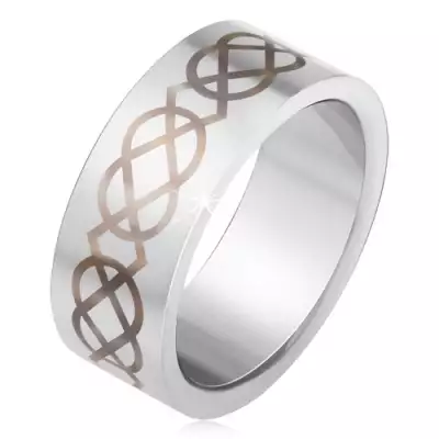 Gyűrű 316L acélból, matt, barna rombusz és könnycsepp körvonalak - Nagyság_ 55