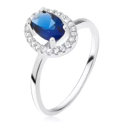 Gyűrű 925 ezüstből, ovális kék kő cirkóniás kerettel - Nagyság_ 50