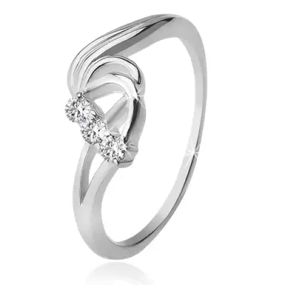 925 ezüst gyűrű, három, átlátszó cirkónia, viharos hullámok - Nagyság_ 54