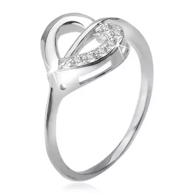 Gyűrű 925 ezüstből, szívkörvonal átlátszó és cirkóniás felekkel - Nagyság_ 50