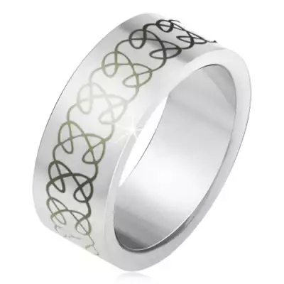 Matt acél karikagyűrű, csavart és egymást metsző minta - Nagyság_ 69