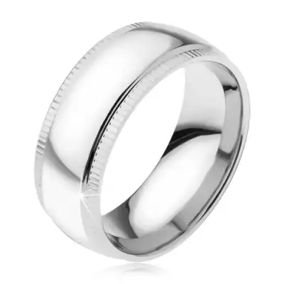 Tükörfényes acél karikagyűrű, függőleges bemetszések a széleknél - Nagyság_ 67