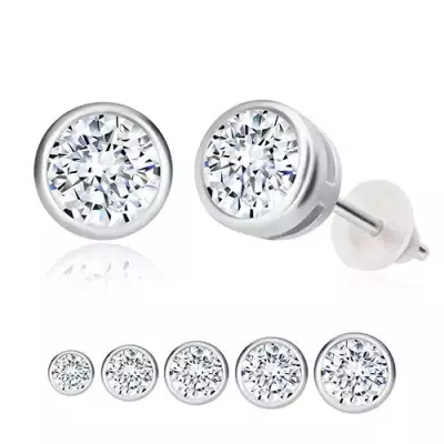 925 ezüst fülbevaló - kerek foglalat, áttetsző kő - Fej: 5 mm