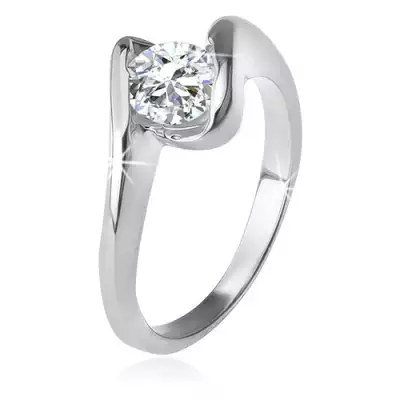 Gyűrű átlátszó cirkóniával a behajlított szárak között, 925 ezüst - Nagyság_ 58