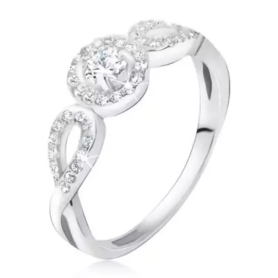 Gyűrű 925 ezüstből - kör és könnycsepp körvonal, átlátszó kő - Nagyság_ 60